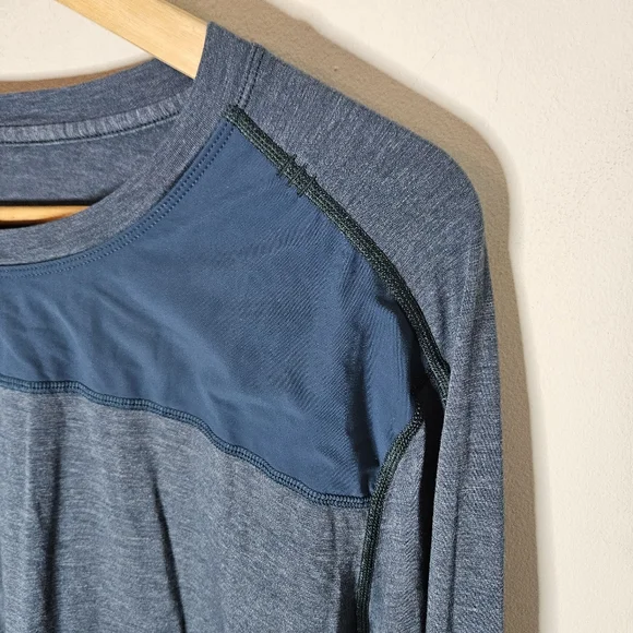 Lululemon Long Sleeve Tee Heathered Teal Green Shoulder Inset Men's L - Picture 3 of 5